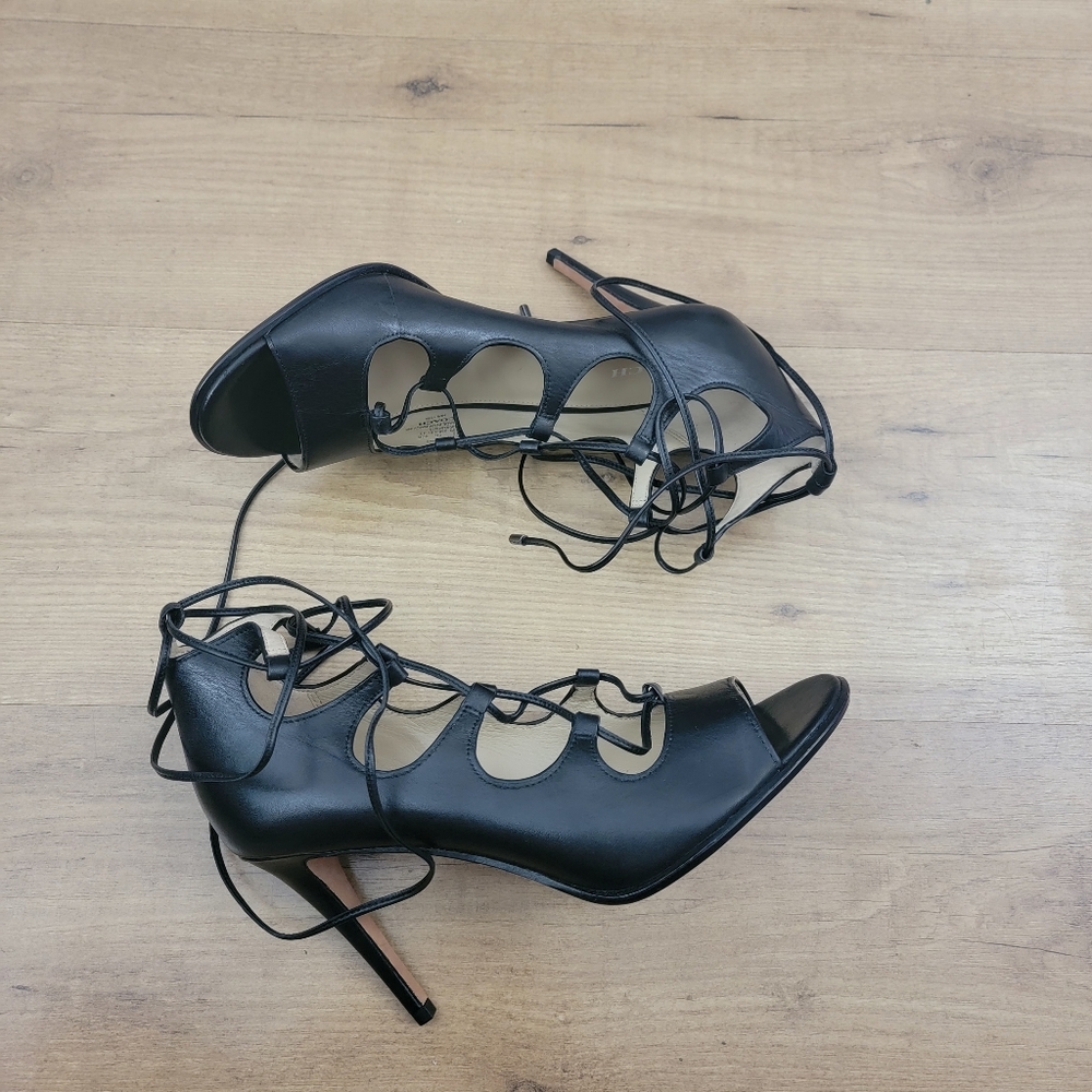COACH Kira Lace-Up Black Leather Heels - Picture 8 of 14